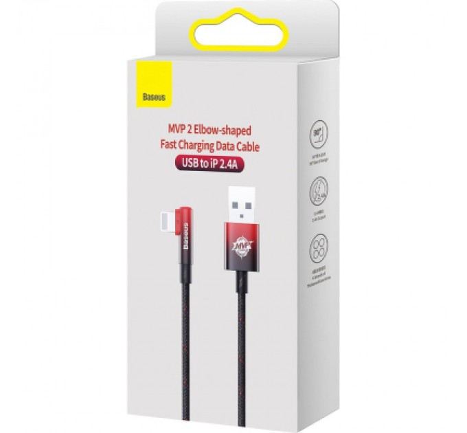 Baseus Дата кабель USB 2.0 AM to Lightning 2.0m 2.4A 90° corner black/red Baseus (CAVP000120)