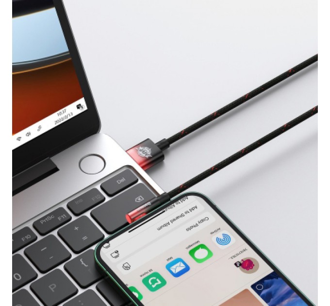 Baseus Дата кабель USB 2.0 AM to Lightning 2.0m 2.4A 90° corner black/red Baseus (CAVP000120)