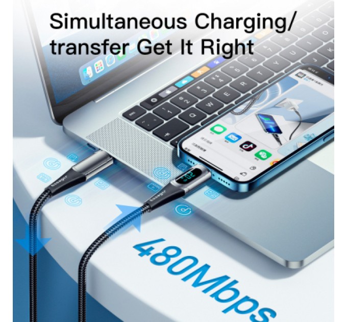 Essager Дата кабель USB-C to Lightning 1.0m 20W Digital Display black Essager (EXCTL-YD01)