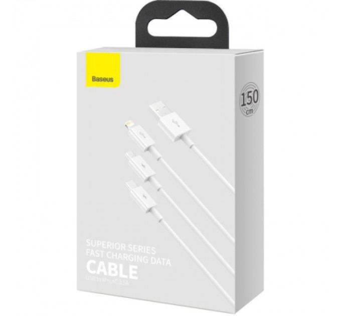 Baseus Дата кабель USB 2.0 AM to Lightning + Micro 5P + USB-C 1.5m 3.5A white Baseus (CAMLTYS-02)