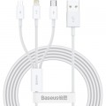 Baseus Дата кабель USB 2.0 AM to Lightning + Micro 5P + USB-C 1.5m 3.5A white Baseus (CAMLTYS-02)