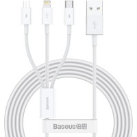 Дата кабель USB 2.0 AM to Lightning + Micro 5P + USB-C 1.5m 3.5A white Baseus (CAMLTYS-02)