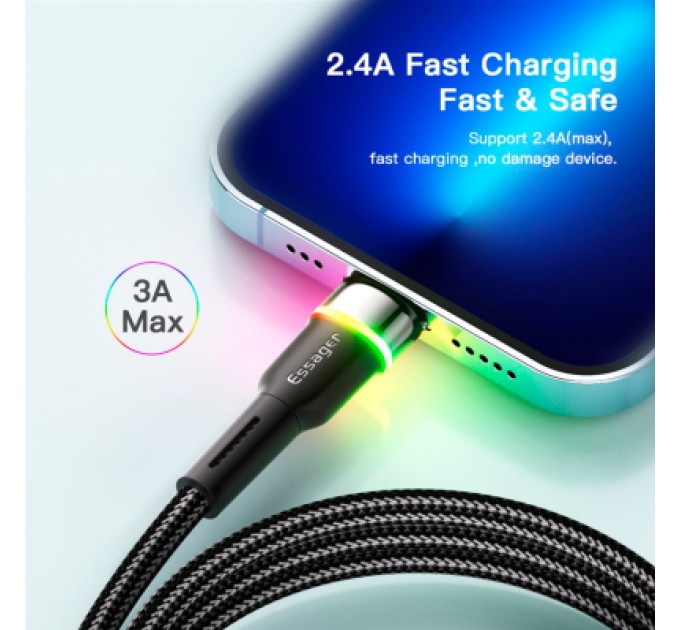Essager Дата кабель USB 2.0 AM to Lightning 2.0m 2.4A LED black Essager (EXCL-XCDA01)