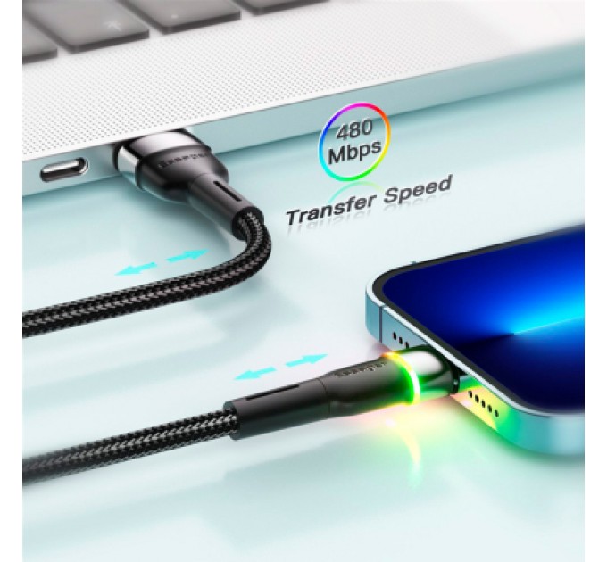 Essager Дата кабель USB 2.0 AM to Lightning 2.0m 2.4A LED black Essager (EXCL-XCDA01)