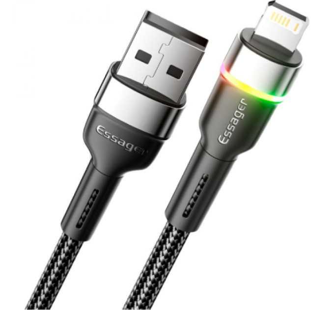 Essager Дата кабель USB 2.0 AM to Lightning 2.0m 2.4A LED black Essager (EXCL-XCDA01)