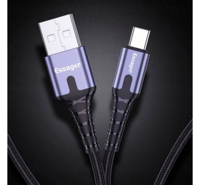 Essager Дата кабель USB 2.0 AM to USB-C 2.0m 3A LED black Essager (EXCT-XGA0G)