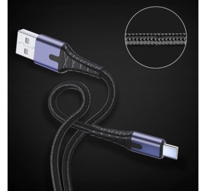 Essager Дата кабель USB 2.0 AM to USB-C 2.0m 3A LED black Essager (EXCT-XGA0G)