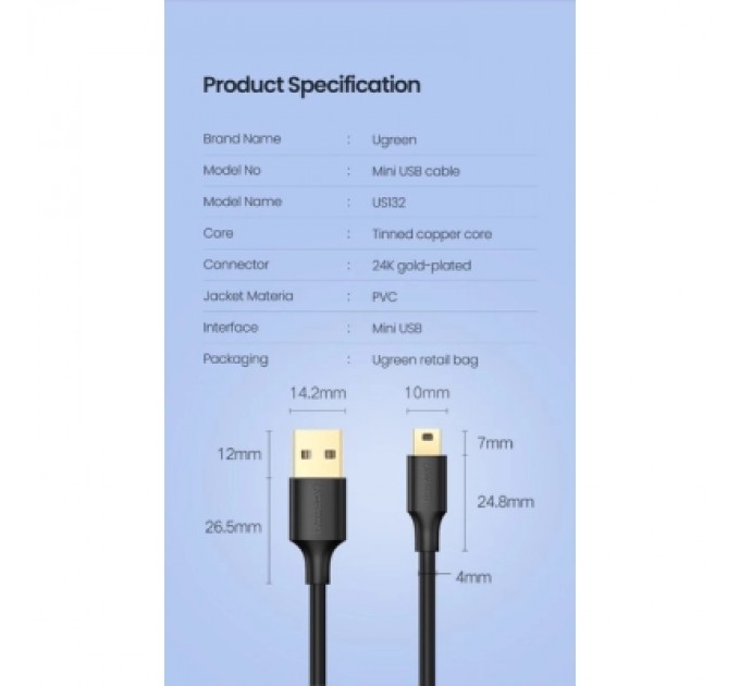 Ugreen Дата кабель USB 2.0 AM to Mini 5P 1.0m US132 black Ugreen (10355)