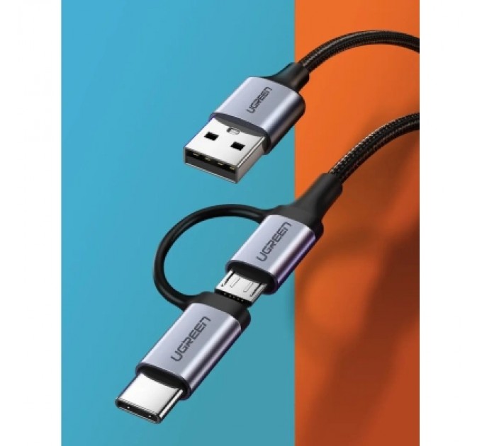 Ugreen Дата кабель USB 2.0 AM to USB-C + Micro 5P 1.0m 3A US177 black Ugreen (30875)