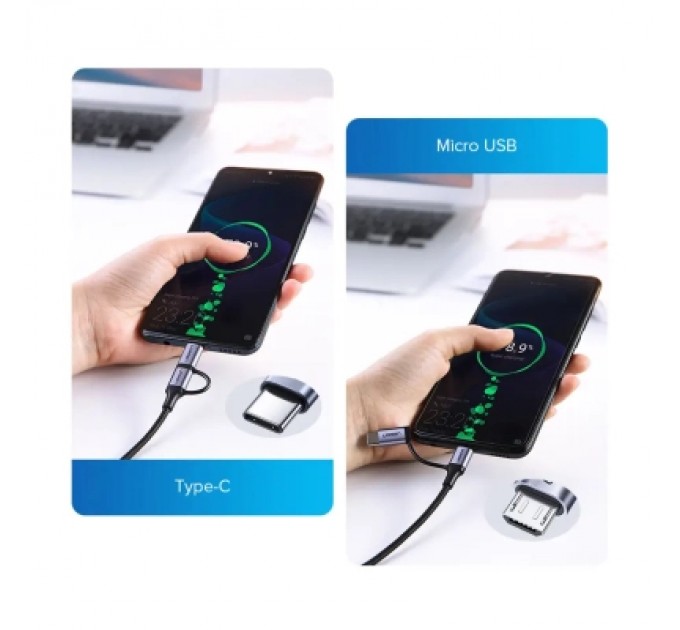 Ugreen Дата кабель USB 2.0 AM to USB-C + Micro 5P 1.0m 3A US177 black Ugreen (30875)