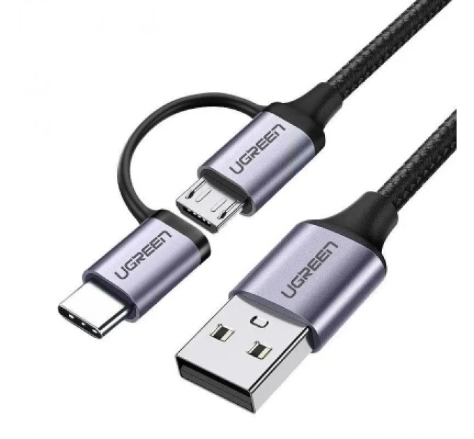 Ugreen Дата кабель USB 2.0 AM to USB-C + Micro 5P 1.0m 3A US177 black Ugreen (30875)