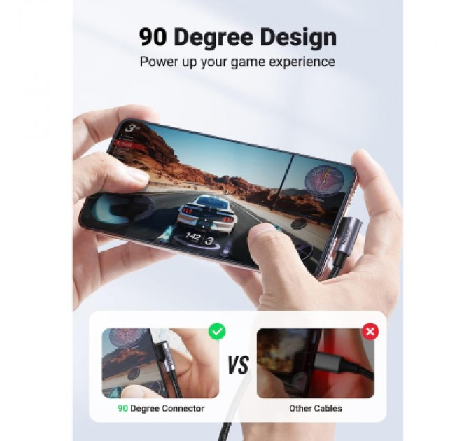 Ugreen Дата кабель USB-C to USB-C 0.5m 3A 60W 90° corner US255 black/gray Ugreen (50122)