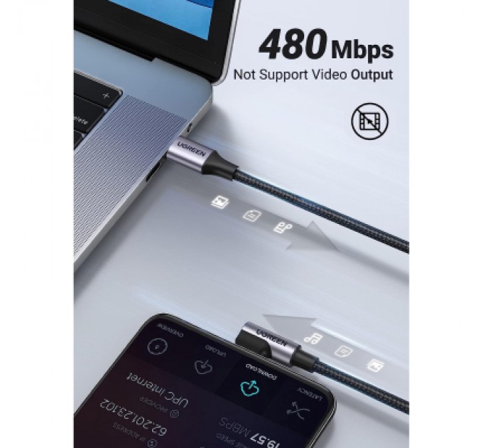 Ugreen Дата кабель USB-C to USB-C 0.5m 3A 60W 90° corner US255 black/gray Ugreen (50122)