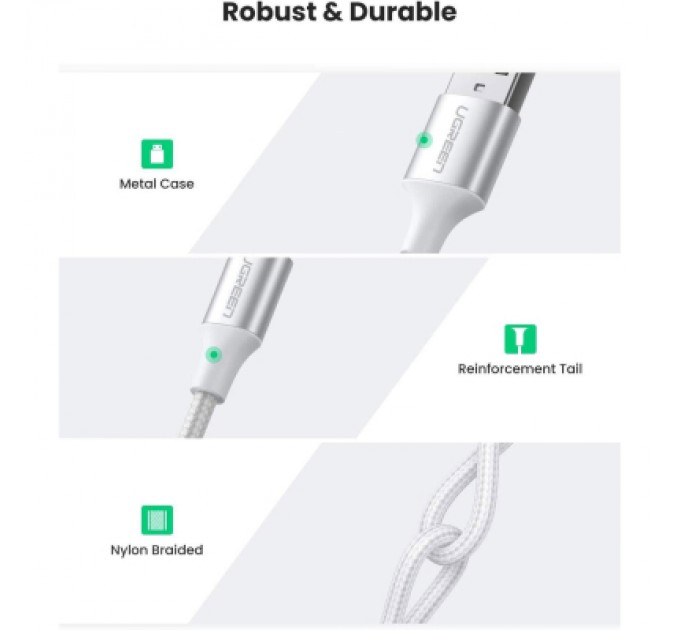 Ugreen Дата кабель USB 2.0 AM to USB-C 0.5m 3A US288 white Ugreen (60130)