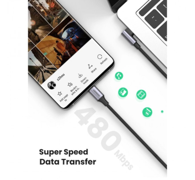 Ugreen Дата кабель USB-C 2.0 to USB-C 3.0m 90° corner US334 black Ugreen (20583)