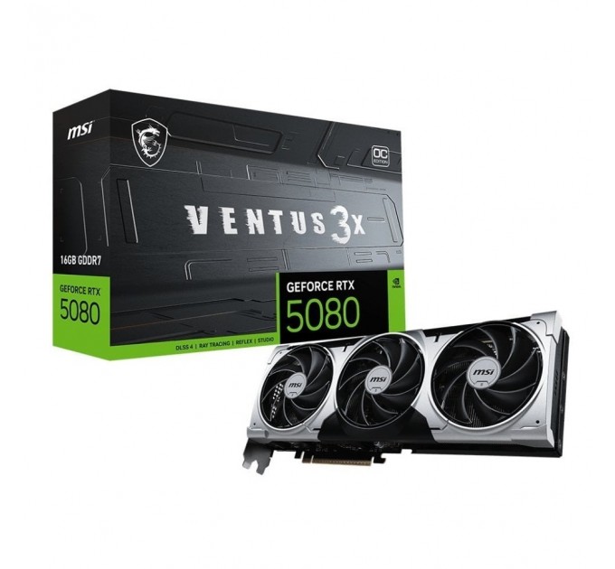 MSI Відеокарта GF RTX 5080 16GB GDDR7 Ventus 3X OC Plus MSI (GeForce RTX 5080 16G VENTUS 3X OC PLUS)