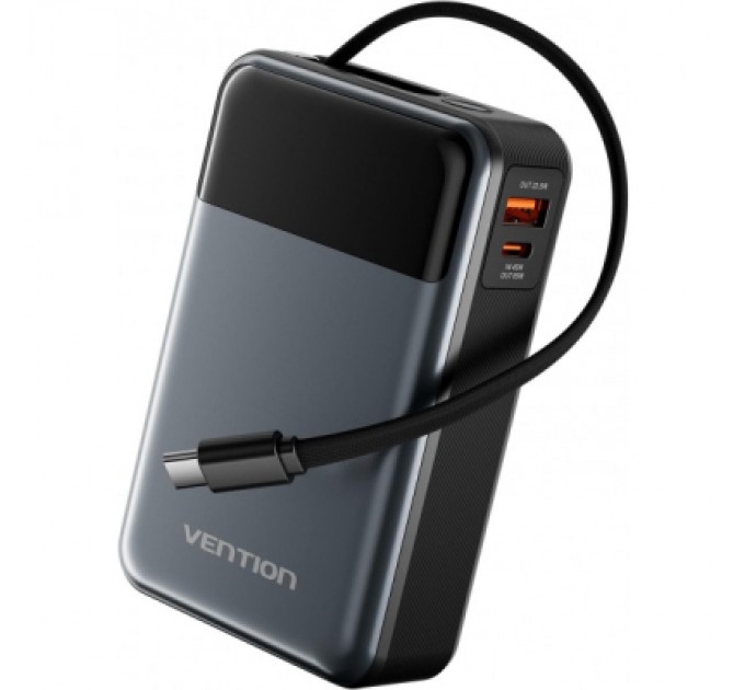 Vention Батарея універсальна Vention 20000mAh 65W 3A PD, QC/3.0, USB-A, Type-C OUT, with Built-in USB-C Cable, LED Display (FHYB0)