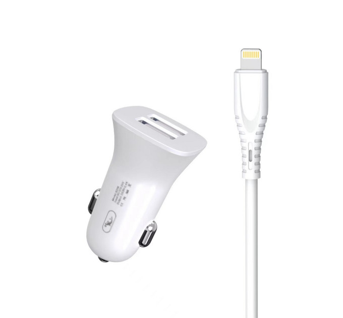 SkyDolphin Автомобильное зарядное устройство SkyDolphin SZ09L (2USB, 3.4A) White (AZP-000108) + кабель Lightning