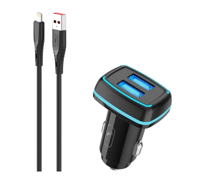 SkyDolphin Автомобильное зарядное устройство SkyDolphin SZ18L (2USB, 3.4A) Black (AZP-000099) + кабель Lightning
