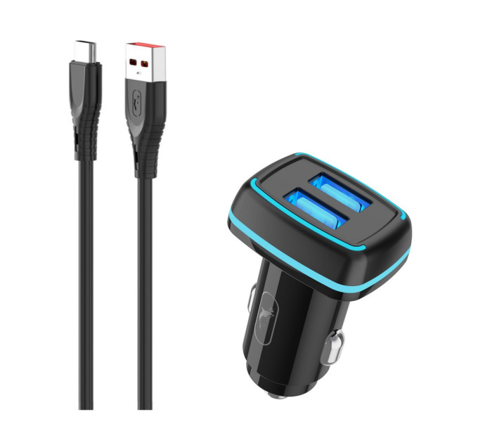 SkyDolphin Автомобильное зарядное устройство SkyDolphin SZ18T (2USB, 3.4A) Black (AZP-000100) + кабель Type-C