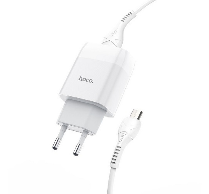 HOCO Зарядное устройство Hoco C72A Glorious (1USB, 2.1А) White (6931474713001) + кабель MicroUSB