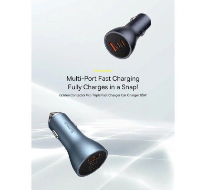 Baseus Зарядний пристрій Baseus 1xUSB + 2xUSB-C 65W Golden Contactor Pro dark gray (CGJP010013)