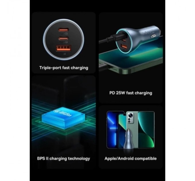 Baseus Зарядний пристрій Baseus 1xUSB + 2xUSB-C 65W Golden Contactor Pro dark gray (CGJP010013)