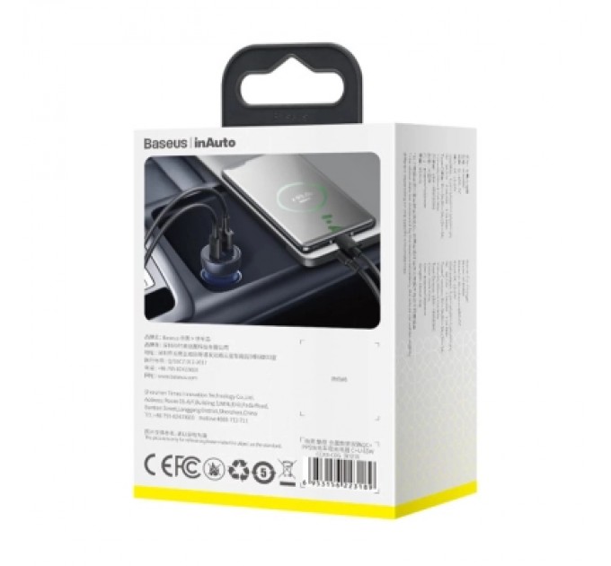 Baseus Зарядний пристрій Baseus USB + USB-C QC3.0 65W Particular Digital Display gray (CCKX-C0G)