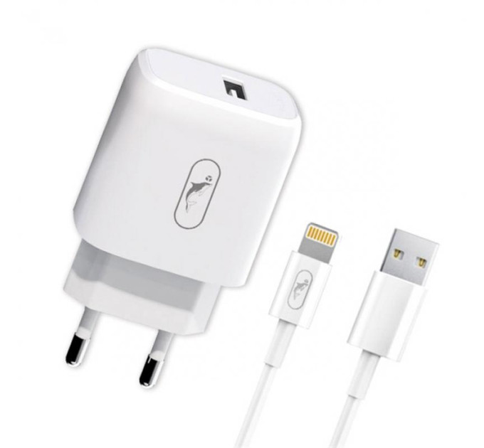SkyDolphin Зарядний пристрій SkyDolphin SC22EL (1USB, 2.1A) White (MZP-000158) + кабель Lightning