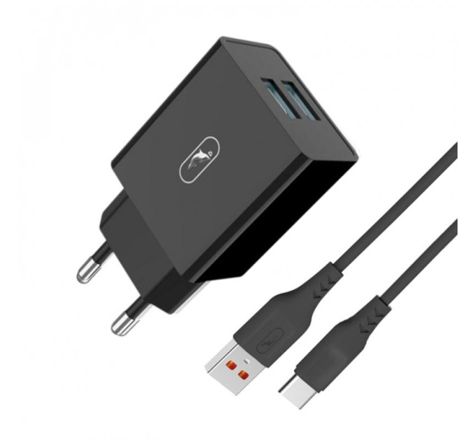 SkyDolphin Зарядное устройство SkyDolphin SC30T (2USB, 2.1A) Black (SDMZP-000171) + кабель USB Type-C