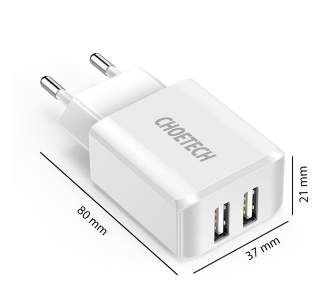 Choetech Сетевое зарядное устройство Choetech (2USBх2A) White (C0030)