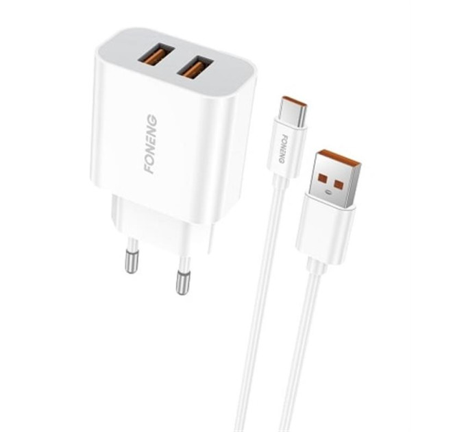 Foneng Сетевое зарядное устройство Foneng EU45 Dual USB Charger (2USBх2.4A) White (EU45-CH-TC) + кабель USB Type C