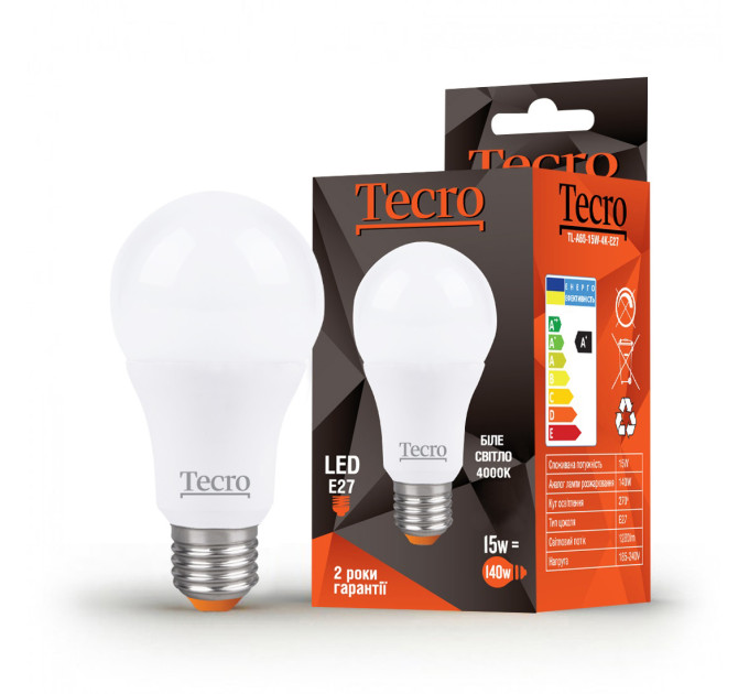 Tecro Лампа светодиодная Tecro 15W E27 4000K (TL-A60-15W-4K-E27)
