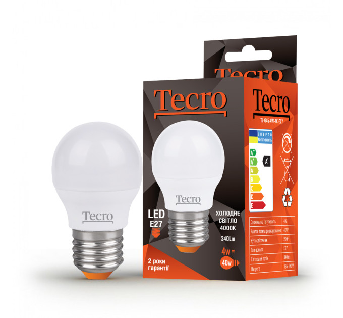 Tecro Лампа светодиодная Tecro 4W E27 4000K (TL-G45-4W-4K-E27)