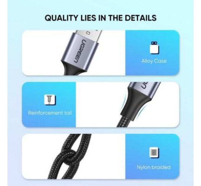 Ugreen Дата кабель USB 2.0 AM to Type-C 2.0m US288 Aluminum Braid Black Ugreen (60128)