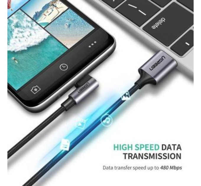 Ugreen Дата кабель USB 2.0 AM to USB-C 1.0m US284 Angled Alum. Braid Black Ugreen (50941)