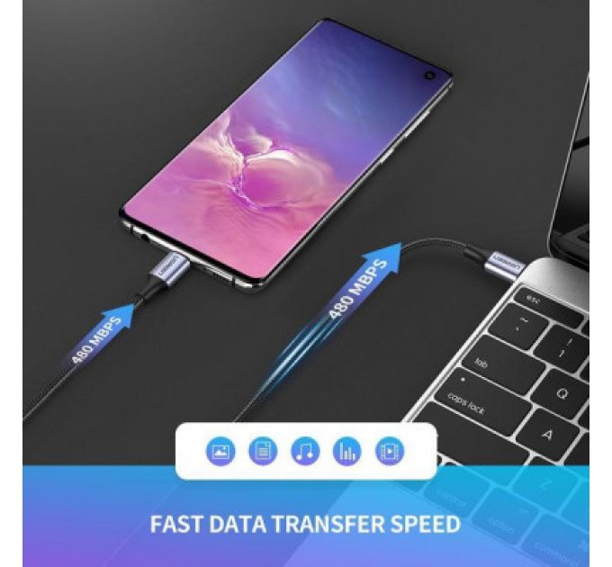 Ugreen Дата кабель USB-C to USB-C 1.0m US261 3A Alum. Braid Gray\Black Ugreen (50150)