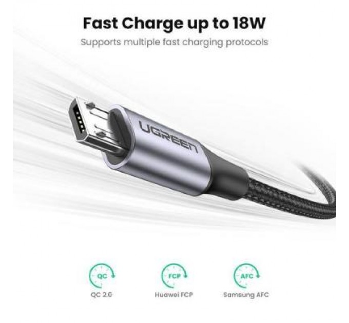 Ugreen Дата кабель USB 2.0 AM to Micro 5P 1.0m US290 Aluminum Braid Black Ugreen (60146)