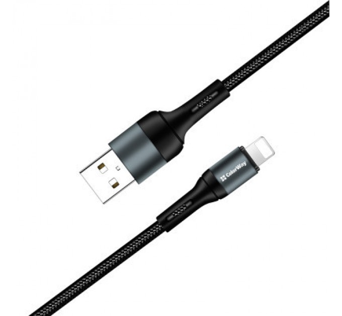 ColorWay Дата кабель USB 2.0 AM to Lightning 1.0m nylon black ColorWay (CW-CBUL045-BK)