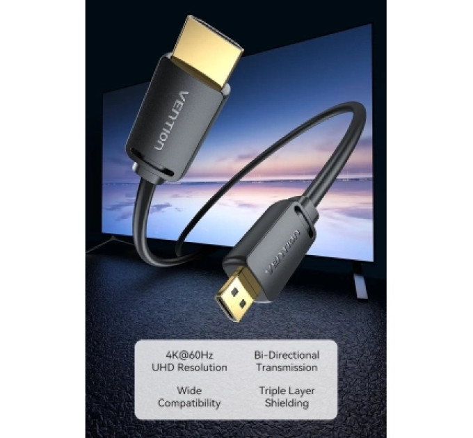 Vention Кабель мультимедійний HDMI A to HDMI C (mini), 1.5m V2.0 4K 60Hz 18Gbps HDR Dolby Vention (AGHBG)