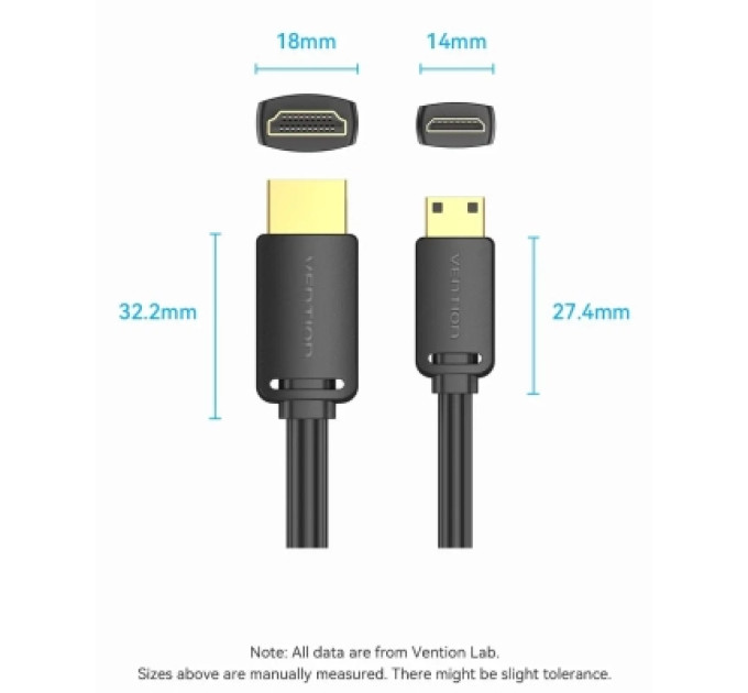 Vention Кабель мультимедійний HDMI A to HDMI C (mini), 1.5m V2.0 4K 60Hz 18Gbps HDR Dolby Vention (AGHBG)