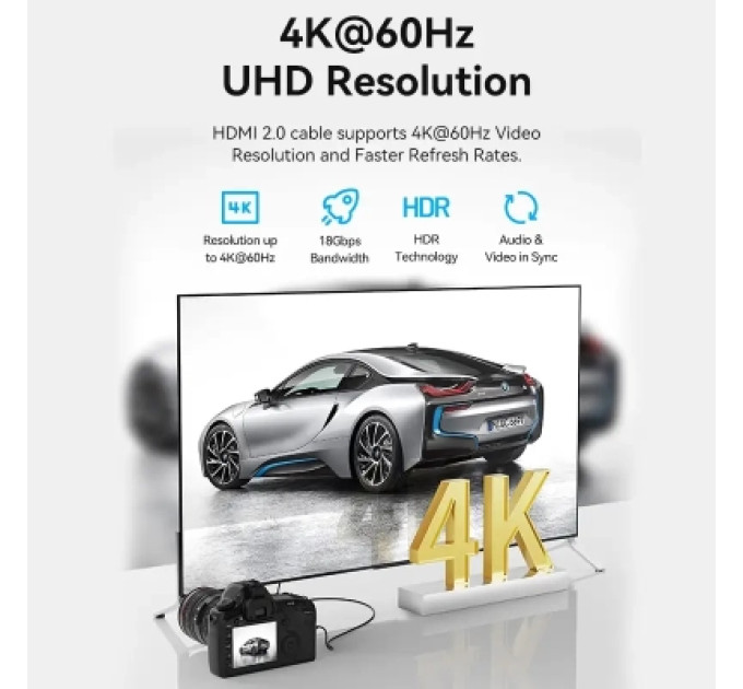 Vention Кабель мультимедійний HDMI A to HDMI C (mini), 1.5m V2.0 4K 60Hz 18Gbps HDR Dolby Vention (AGHBG)