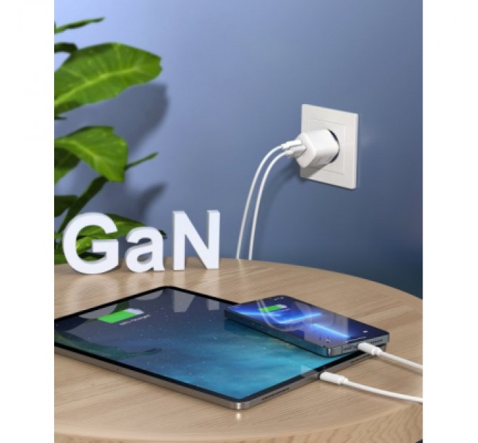 Choetech Зарядний пристрій Choetech GaN USB-A/USB-C 33W QC3.0/PD/PPS (PD5006-EU-WH)