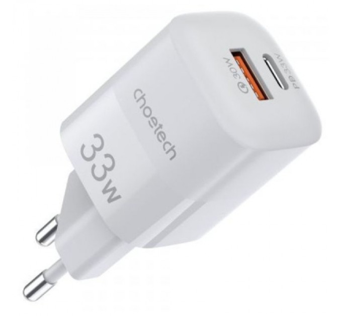 Choetech Зарядний пристрій Choetech GaN USB-A/USB-C 33W QC3.0/PD/PPS (PD5006-EU-WH)