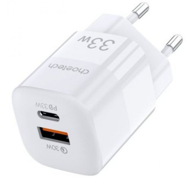 Choetech Зарядний пристрій Choetech GaN USB-A/USB-C 33W QC3.0/PD/PPS (PD5006-EU-WH)