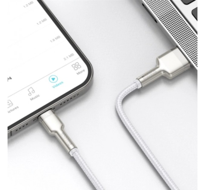 Baseus Дата кабель USB 2.0 AM to Lightning 2.0m Cafule Series Metal 2.4A White Baseus (CALJK-B02)