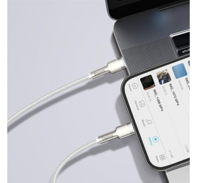 Baseus Дата кабель USB-C to Lightning 1.0m Cafule Metal PD 20W white Baseus (CATLJK-A02)