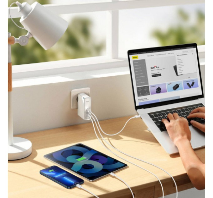 Baseus Зарядний пристрій Baseus GaN5 Pro Fast Charger 2C+U 140W + Cable 1.0m Type-C 240W white (CCGP100202)