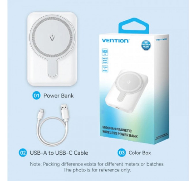 Vention Батарея універсальна Vention Magnetic Wireless 5000mAh 20W 3A, PD USB-C, Light Indicator, White (FHSW0)