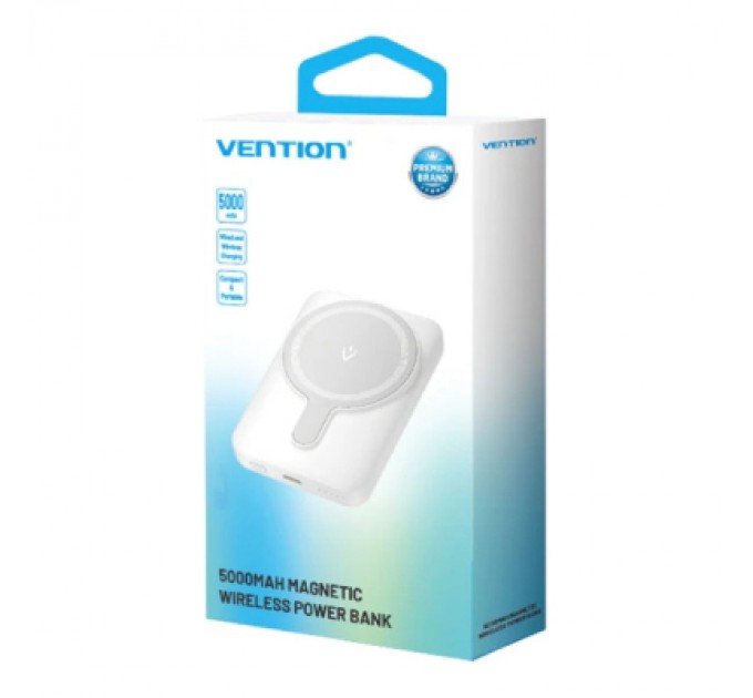 Vention Батарея універсальна Vention Magnetic Wireless 5000mAh 20W 3A, PD USB-C, Light Indicator, White (FHSW0)